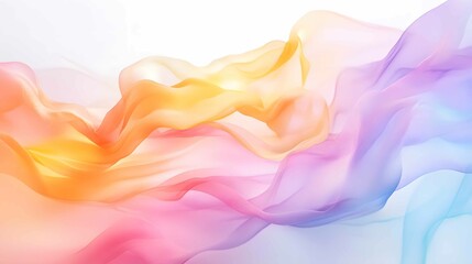 Poster - Colorful abstract fabric swirls creating a dreamlike atmosphere with gentle gradients of orange, pink, and blue hues in a soft light setting
