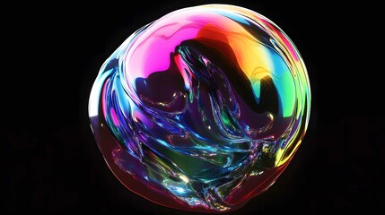 Poster - Colorful abstract sphere with swirling patterns and reflections captured against a dark background