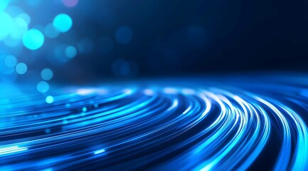 Poster - Vibrant blue waves with glowing particles create a mesmerizing abstract design during a digital art event
