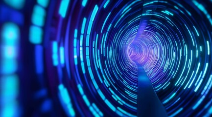 Poster - Colorful tunnel with glowing lights creating a futuristic atmosphere, inviting exploration and adventure at a virtual sci-fi setting