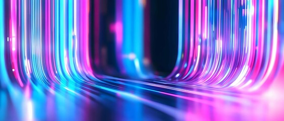 Poster - Colorful light reflections create a vibrant tunnel effect with glowing hues in a dark background