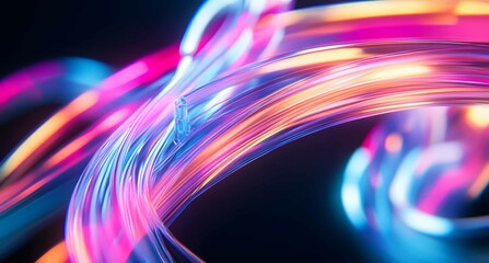 Poster - Colorful abstract light trails create a mesmerizing swirl of neon hues in a dark setting during the night