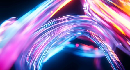 Poster - Colorful abstract light trails create a mesmerizing visual effect in a dark setting with vibrant hues and fluid shapes in motion