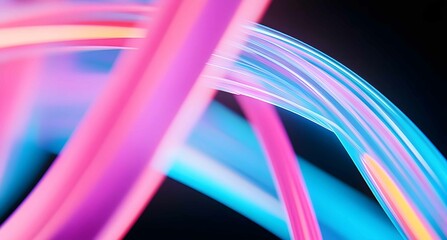 Poster - Bright neon curves create a vibrant light display in a dark environment during a contemporary art event