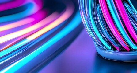 Poster - Colorful neon lights create vibrant patterns in a modern art display during a nighttime event in a downtown city