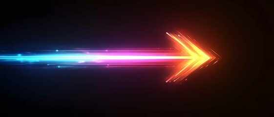 Poster - Colorful abstract arrow representing motion and direction with bright light trails on a dark background