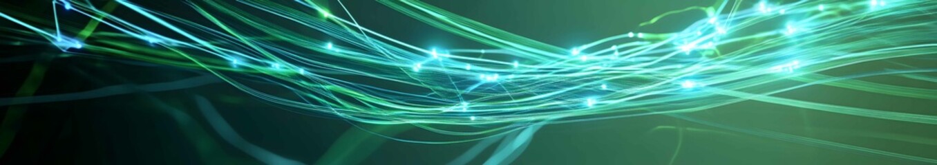 Poster - Abstract representation of flowing light trails in shades of green and blue creating a dynamic visual effect