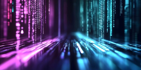Poster - Visual representation of digital data flowing in vibrant colors of pink and blue creating a sense of speed and technology