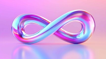 Poster - Colorful infinity symbol glowing against a vibrant gradient background showcasing smooth curves and reflective surfaces
