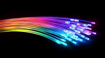 Poster - Colorful light trails flowing in a dynamic abstract display representing high-speed data transmission at night