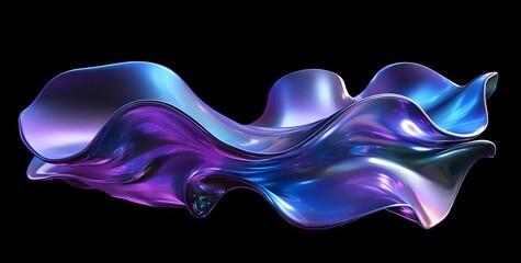 Poster - Colorful translucent ribbon sculpture showcasing fluid form against a dark background, illuminating artistic design in modern visual art