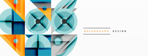 Aufkleber - Geometric abstract composition with intersecting shapes, circles, triangles, and gradients, blending vibrant colors and dynamic contrasts to create a modern, futuristic visual design