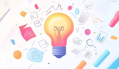Poster - Bright idea concept illustration with lightbulb and business elements.