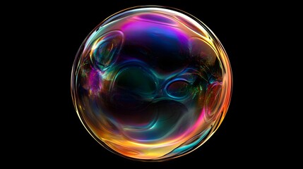 Poster - Bubbles with vibrant swirling colors reflecting light in a dark setting creates an enchanting visual display