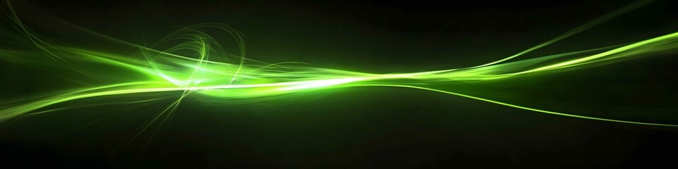 Poster - Vibrant green wave flowing through a dark background creates an atmosphere of energy and excitement in a modern digital art composition