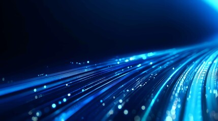 Fototapete - Bright blue light streaks create a futuristic ambiance in a dark background during a digital art presentation
