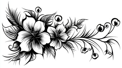 elegant black outline floral monogram design for creative projects.