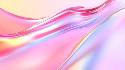 Poster - Fluid abstract design featuring soft pink and pastel waves showcasing smooth reflective surfaces at varying angles