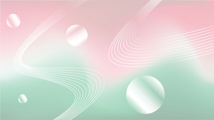 Poster - Pink and Green Smooth Gradient Background with silver Lines and Drops