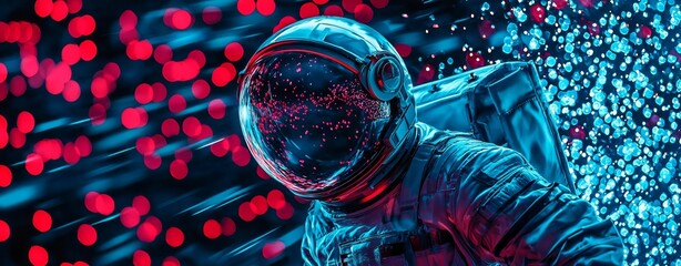 Wall Mural - Unique bokeh style adds a magical touch to the astronaut's journey.