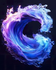 Poster - A stylized wave of swirling water in brilliant shades of blue
