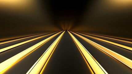 Poster - Golden lines converge in a striking tunnel creating an illusion of depth and perspective in a dimly lit space