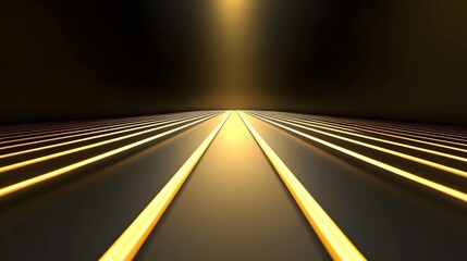 Fototapete - Bright lines create a pathway leading into a dark space, evocative of futuristic design and modern architecture