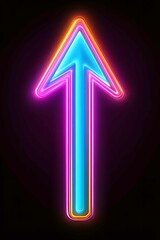 Poster - Bright neon arrow pointing upwards against a dark background, showcasing a vibrant design ideal for modern aesthetics and creative projects