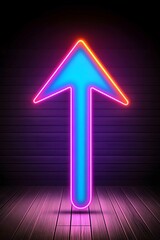Poster - Bright neon arrow pointing upwards against a dark background, showcasing a vibrant design ideal for modern aesthetics and creative projects