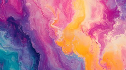 Poster - Swirls of vibrant colors create an abstract masterpiece with striking purple, pink, and orange hues in an artistic display of fluid movement
