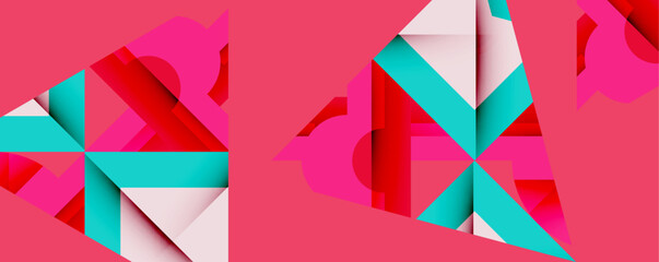 Poster - Abstract geometric composition with interlocking circular and angular shapes, featuring smooth gradients and sharp contrasts on a white background