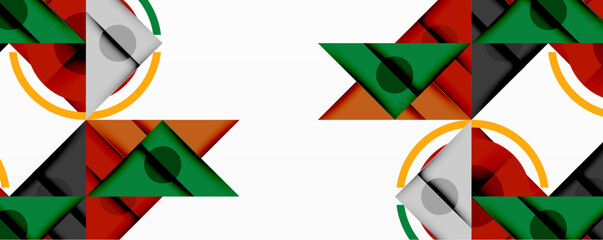 Poster - Abstract geometric composition with overlapping triangles, circles, and gradients, featuring a central circular design with text