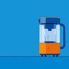 Poster - Modern Orange and Blue Coffee Maker on Blue Background