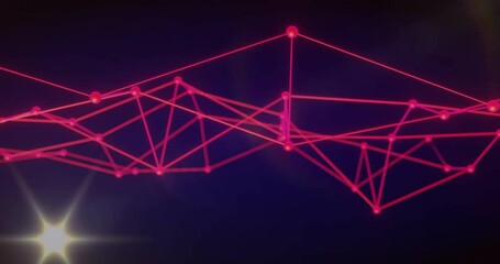 Poster - Animation of neon pink geometric network with glowing nodes on dark background