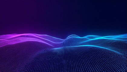 Wall Mural - Blue purple wave line light gradient dark background. Abstract technology big data digital background. 3D rendering.