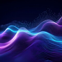 Wall Mural - Blue purple wave line light gradient dark background. Abstract technology big data digital background. 3D rendering.