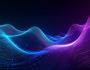 Wall Mural - Blue purple wave line light gradient dark background. Abstract technology big data digital background. 3D rendering.