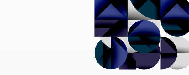Poster - Modern abstract composition with layered circles and angular segments featuring gradients, transparency effects, and a structured geometric layout