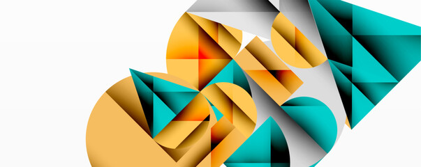 Aufkleber - Abstract geometric design with intersecting circles, triangles, squares and sharp angles creating a layered composition with gradients, depth, and contrast
