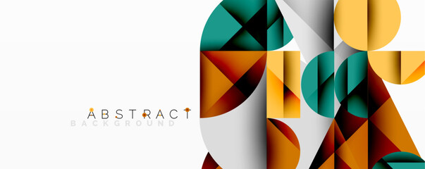 Aufkleber - Modern abstract composition with layered circles and angular segments featuring gradients, transparency effects, and a structured geometric layout