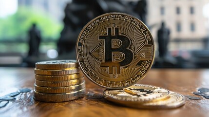 Poster - Bitcoin coin alongside various coins representing the diverse world of virtual currency and financial transactions