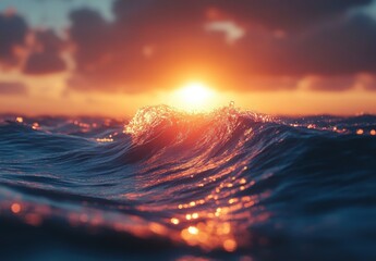 Poster - Stunning Sunset Over Ocean Waves with Vibrant Colors Captured in Perfect Harmony During Magical Evening Light
