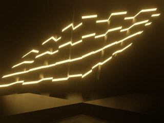 Wall Mural - 3d dark room background with golden neon lights