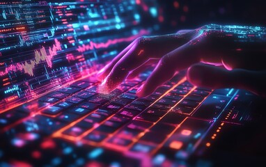Aufkleber - Abstract business hand on a backlit keyboard