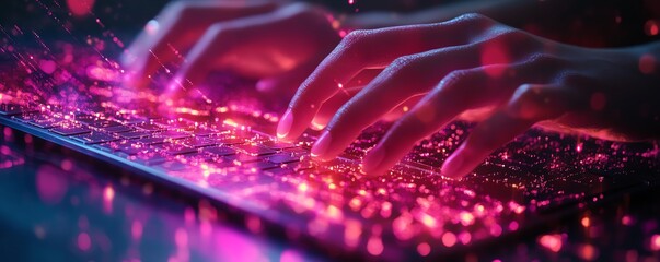 Aufkleber - Glowing fingertips on a sleek keyboard