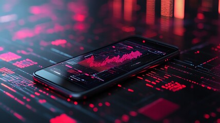 Leinwandbilder - 3D smartphone displaying financial charts and graphs with glowing elements