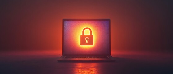 Fototapete - Open padlock symbol on shield displayed on laptop screen