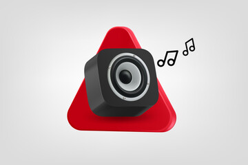 Aufkleber - Sound cabinet with notes on red triangle. Vector 3d application icon