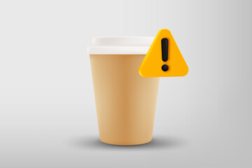 Aufkleber - Paper coffee cup with exclamaion sign. Vector 3d illustration