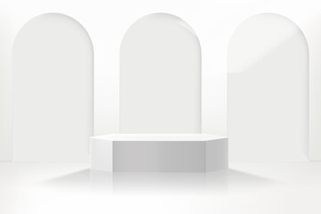 Poster - Realistic display with podium. 3d style vector illustration for pruduct design